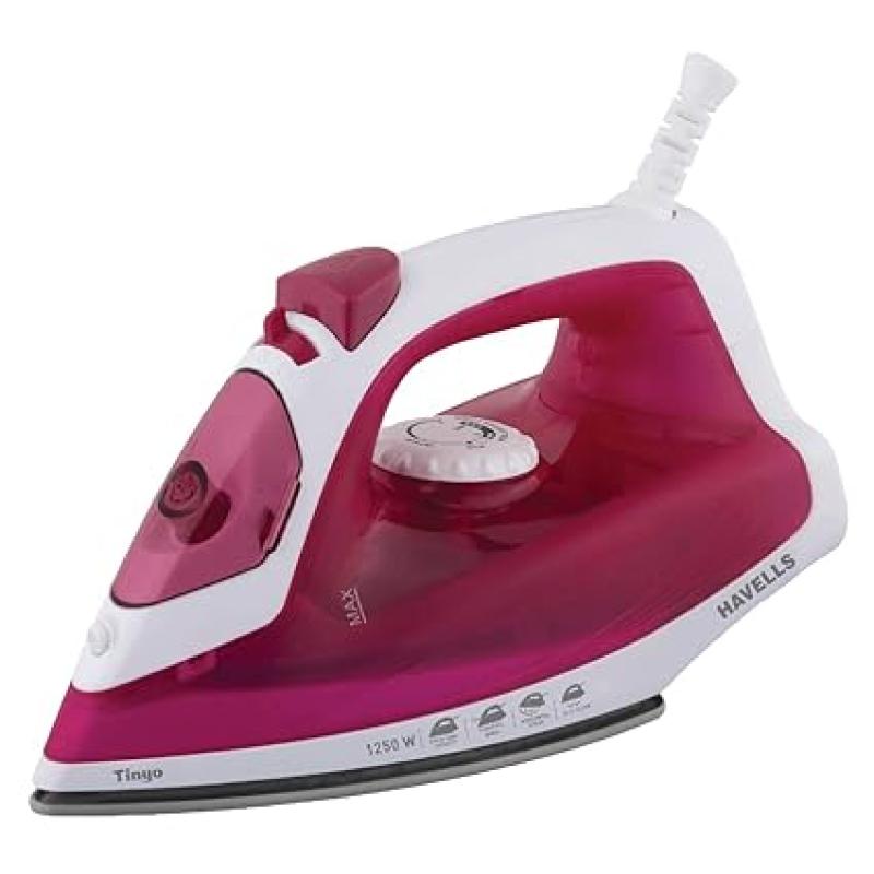 Havells ABS Tinyo 1250 Watt Steam Iron Press With Powerfull Steam Spay | Horizontal Steaming | Self Clean | 200Ml Tank Capacity | 2 Years Warranty (Pink), 1250 Watts