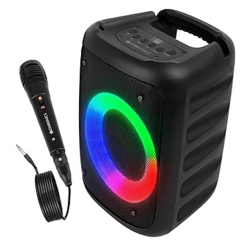 ZEBRONICS Zeb-Buddy 100 Portable BT v5.0 Speaker with TWS, 15W RMS, Wired mic Karaoke, 5H Backup, RGB LED, AUX, USB, Micro SD, Built in Rechargeable Battery and Mobile Holder, Black