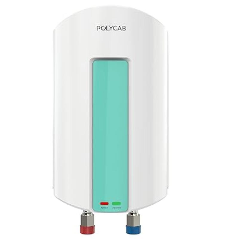 POLYCAB Intenso 3 litre, 3 KW Electric Instant Geyser (Water Heater) For Home & Kitchen | Efficient Heating Element | Enhanced Safety Measures | 5 years tank & 2 years product warranty【White】