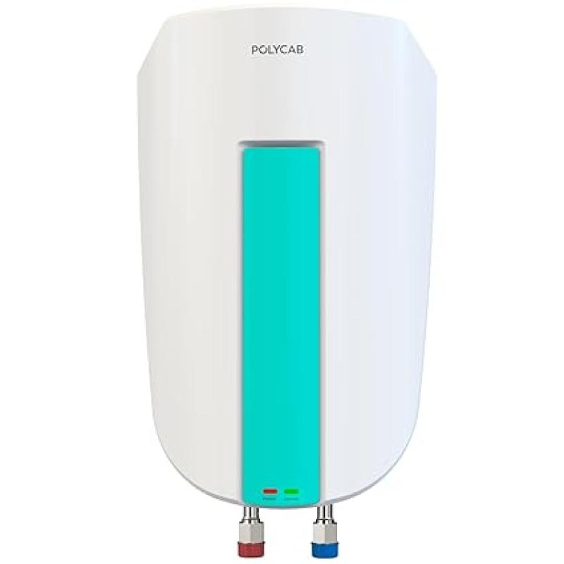 POLYCAB Intenso 5 litre, 3 KW Electric Instant Geyser (Water Heater) For Home & Kitchen | Efficient Heating Element | Enhanced Safety Measures| 5 years tank & 2 years product warranty【White】