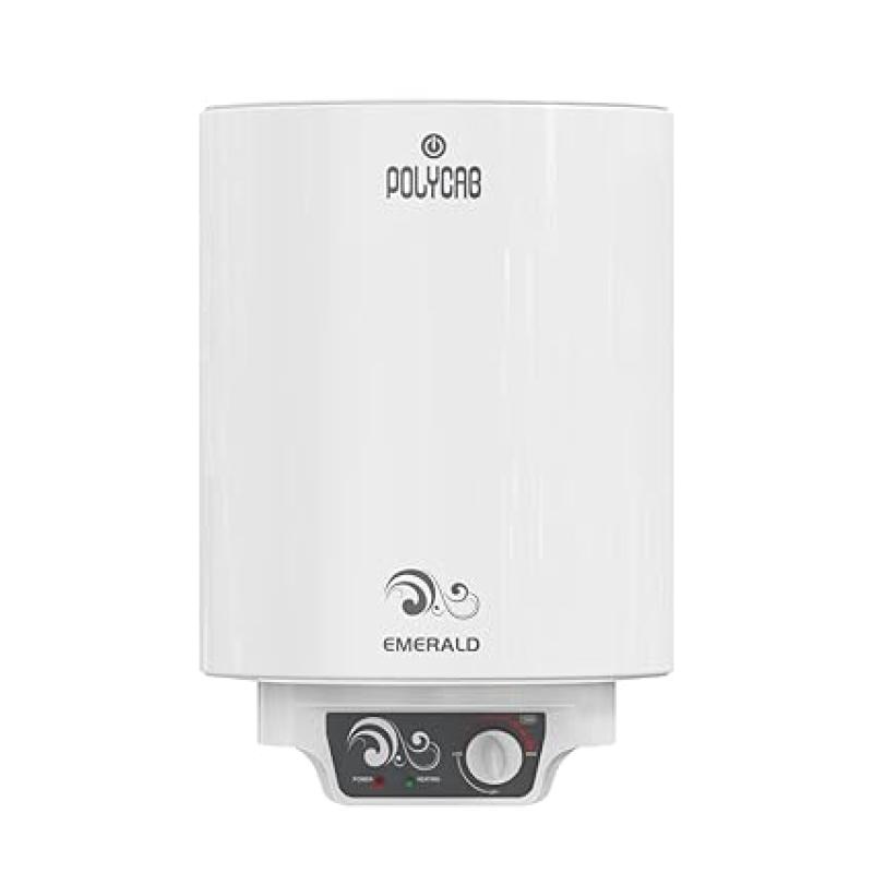 Polycab Emerald 4-Star, 25 litre Electric Storage Geyser (Water Heater) For Home, Bathroom | Efficient Heating Element, Glasslined Coated Tank | Enhanced Safety, Temperature Control Knob【White】
