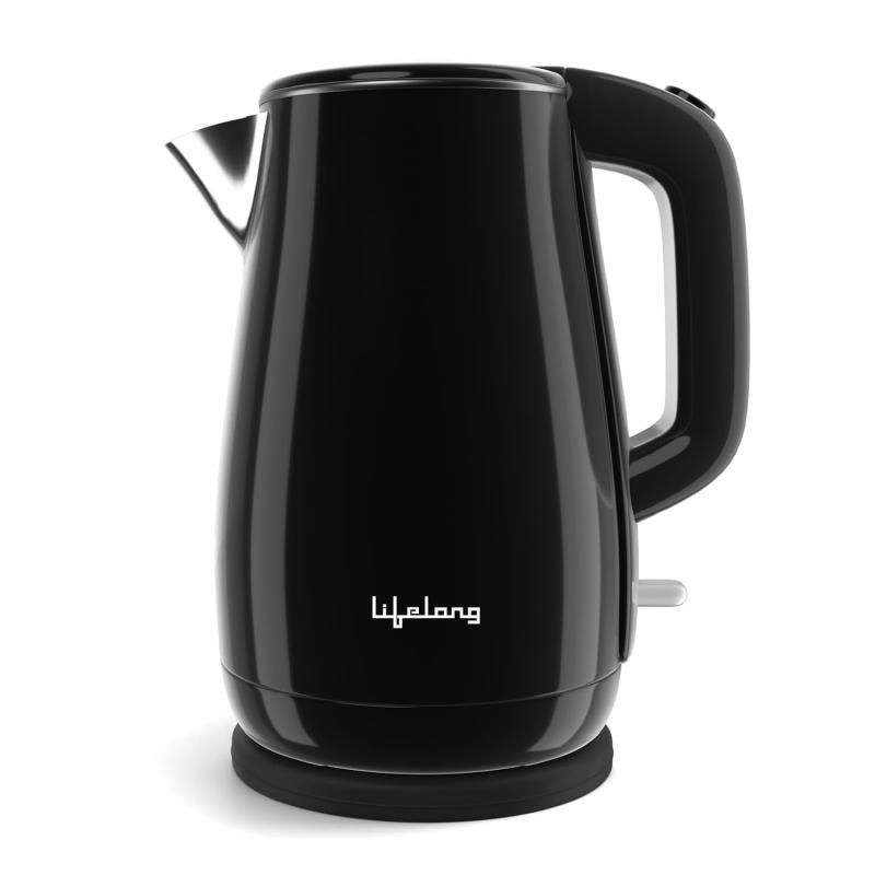 Electric Kettle | 1.5-Litre | 1350 Watt | Double Wall Cool Touch Body | Auto Shut-Off | Overheat Protection | Stainless Steel Body | Black Finish | Lifelong