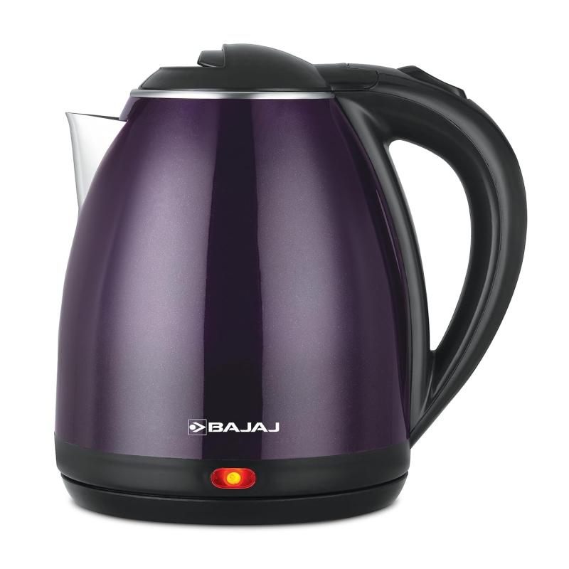 Electric Kettle | 1.8-Litre | Auto Shut Off | Dry Boil Mechanism | Double Wall SS304 Food Grade Inner Body | 360° Cordless Operation | Purple & Black Finish | Bajaj