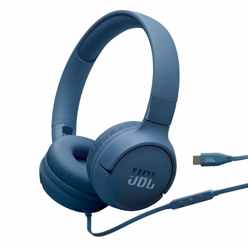 JBL Tune 520C On Ear Type C Wired Headphone, Pure Bass Sound,3-Button Remote with Microphone,Comfort Fit and Foldable Design(Blue)