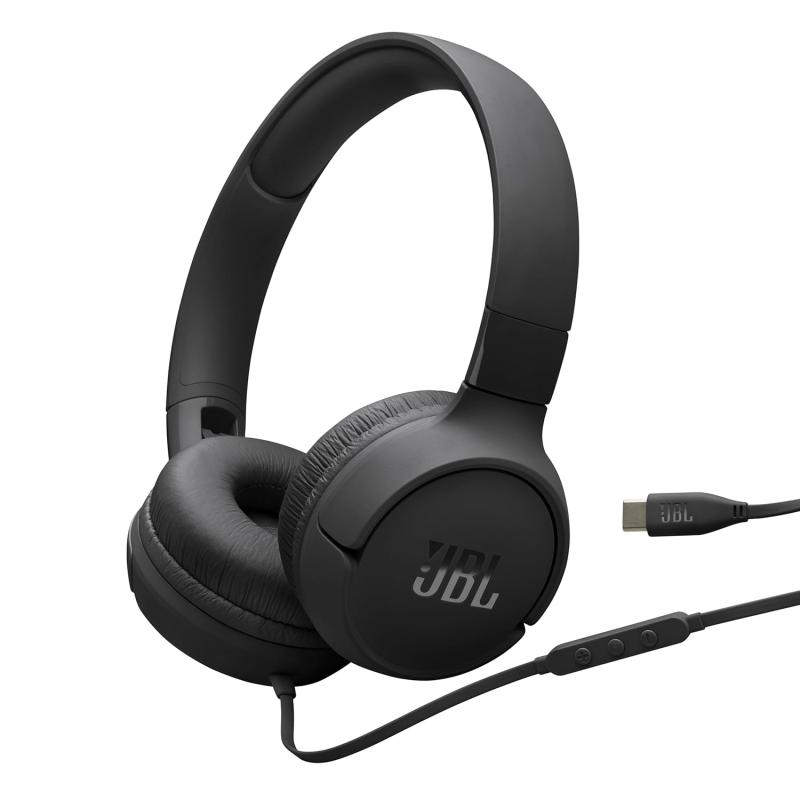 JBL Tune 520C On Ear Type C Wired Headphone, Pure Bass Sound,3-Button Remote with Microphone,Comfort Fit and Foldable Design(Black)