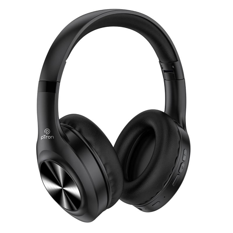 pTron Studio Pro 65hrs Playtime Wireless Over Ear Headphones with Mic, 45ms Low-Latency Gaming, Deep Bass, BT5.3 Quick Connect, Dual Device Pairing, Voice Assistant & Type-C Fast Charging (Black)