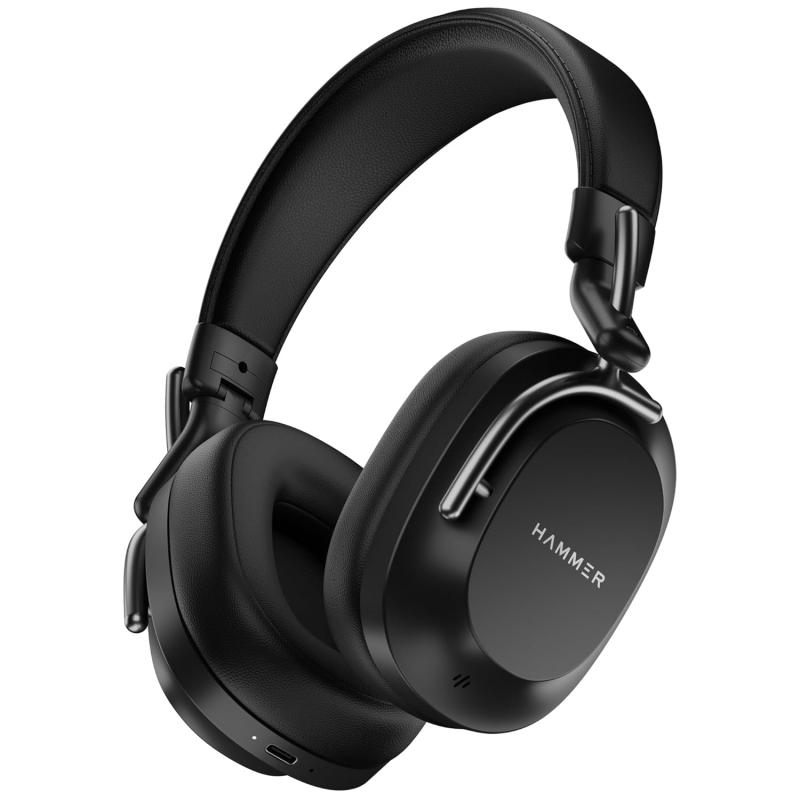 (Refurbished) HAMMER Bash Pro 32 dB Hybrid ANC Over Ear Wireless Headphones, 4 Mics for Clear Calling, Charge 10mins = 300mins playtime, 40mm Driver, Transparency Mode, 37Hrs Playtime, Super soft Cushion, 5.3 Black