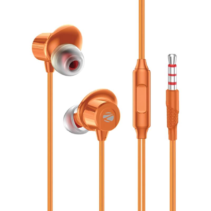 ZEBRONICS Buds 50, 3.5mm, in-Ear, Wired Earphones, in-Line MIC, 10mm Neodymium Bass Drivers, 1.2m Soft Silicon Cable, Magnetic Earbuds, Compatible with Mobile | Tablet | Laptop (Orange)
