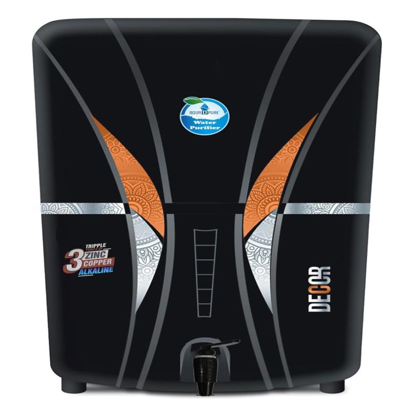 AQUA D PURE 4 in 1 Copper Technology RO Water Purifier with 10 Stage Purification Filtration, UV, UF, TDS Adjuster, 12 Liter, Black (‎S29 Decore Zinc C+A)