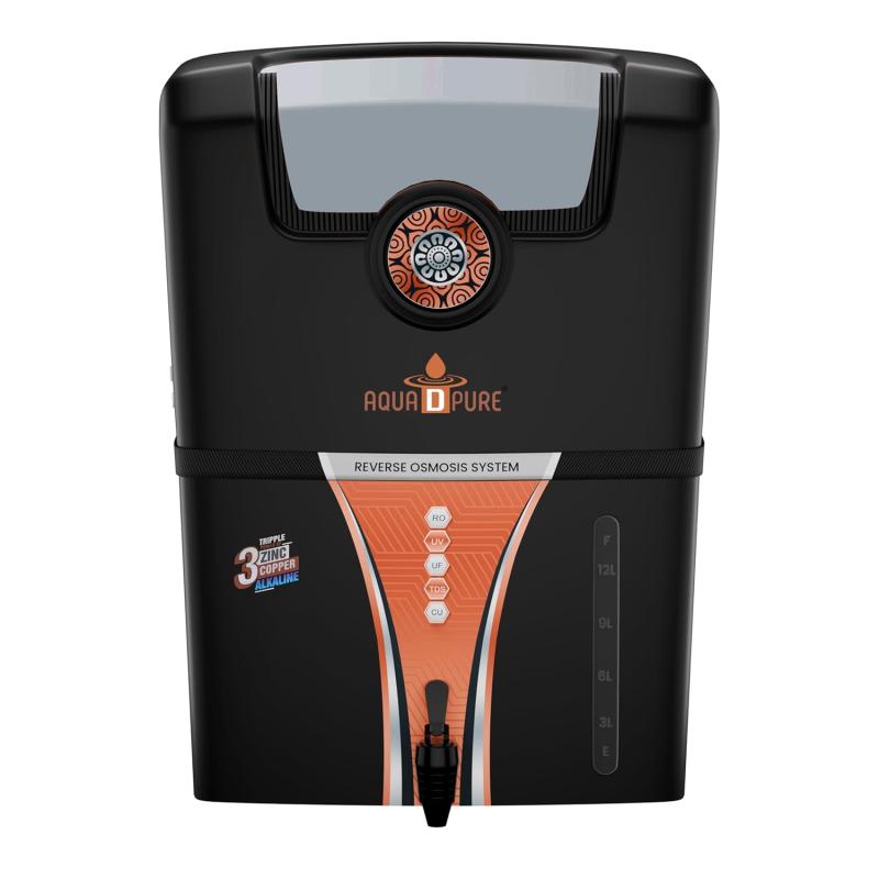 AQUA D PURE Copper + Alkaline + Zinc Ro Water Purifier with Uv, Uf and Tds Controller|12L|Best for Home and office, Black