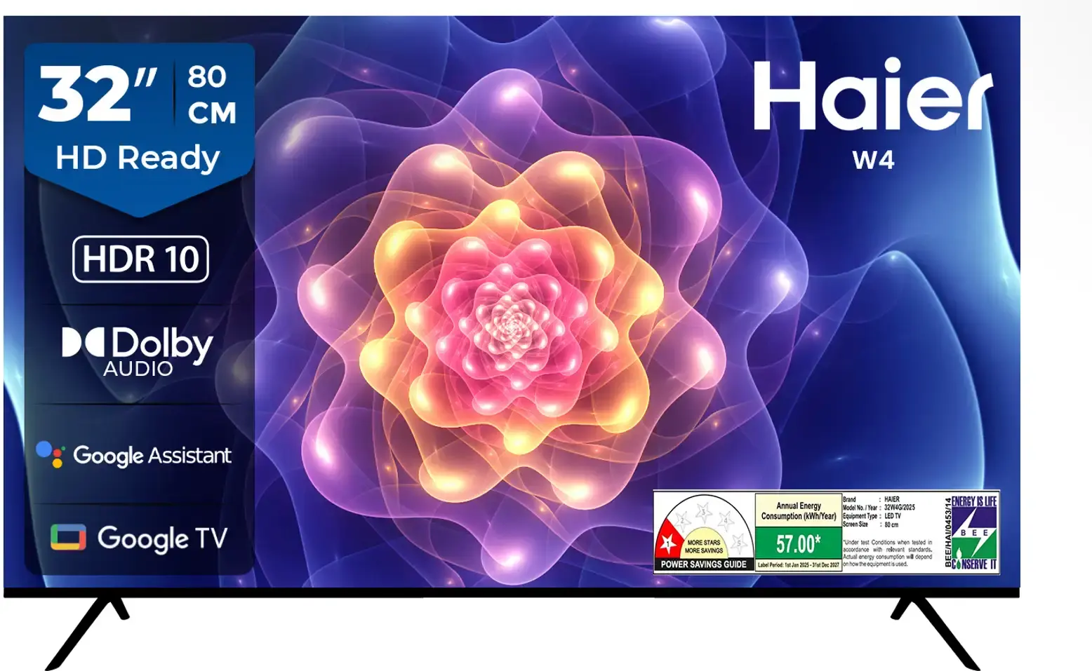 Haier 80cm (32) HD Ready Smart LED Google TV LE32W400G -N (Black)