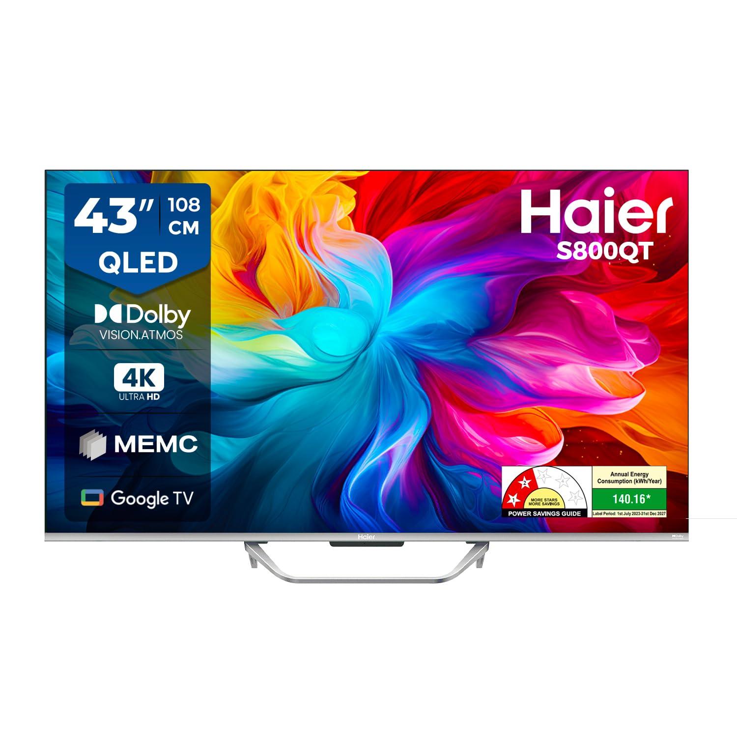 Haier 108 cm (43) S800 Series 4K Ultra HD Smart QLED Google TV 43S800QT-P (Grey)