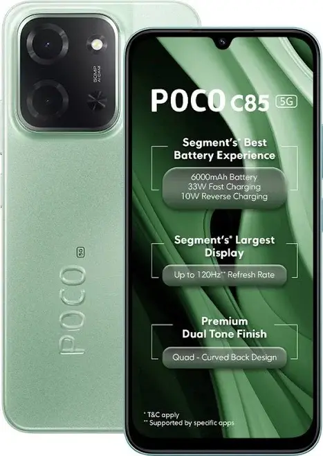 6.9-inch | 50MP + 8MP Camera | 6000mAh | 6GB+128GB | Spring Green | Poco C85 5G