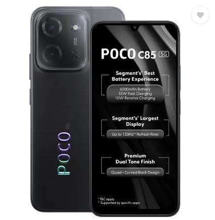 6.9-inch | 50MP + 8MP Camera | 6000mAh | 6GB+128GB | Power Black | Poco C85 5G