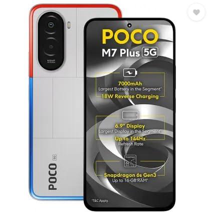 6.74-inch | 50MP + 8MP Camera | 5000mAh | 4GB+128GB | Chrome Silver | Poco M7 Plus 5G