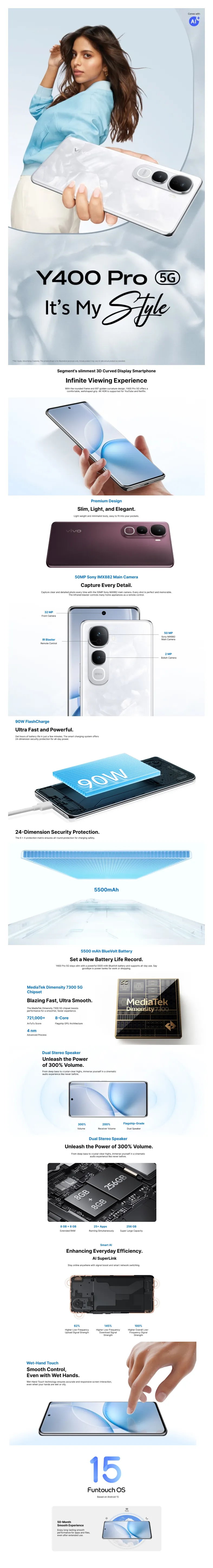 Vivo Y400 Pro 5G (Freestyle White, 8GB RAM, 128GB Storage) with No Cost EMI/Additional Exchange Offers Banner