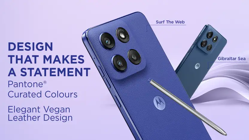 Motorola Edge 60 Stylus 5G (Pantone Surf The Web, 256 GB, 8 GB RAM) | 6.67" 1.5K pOLED | 50MP + 13MP Dual Camera | 32MP Front | Snapdragon 7s Gen 2 | 5000 mAh | Android 15 Banner