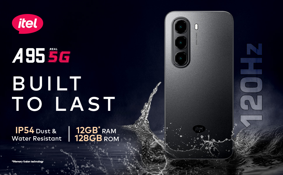 itel A95 5G+ AI Smartphone | 6GB RAM + 128GB ROM Shadow Black Banner