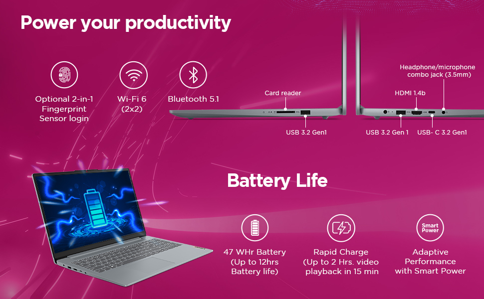 Lenovo Ideapad 1 AMD Ryzen 5 5625U (16GB RAM/512GB SSD/Windows 11/Office Home 2024/15.6 Inch (39.6Cm)/FHD IPS Display/3Months Game Pass/Grey/1.6Kg), 82R4011CIN/0DIN Laptop Banner